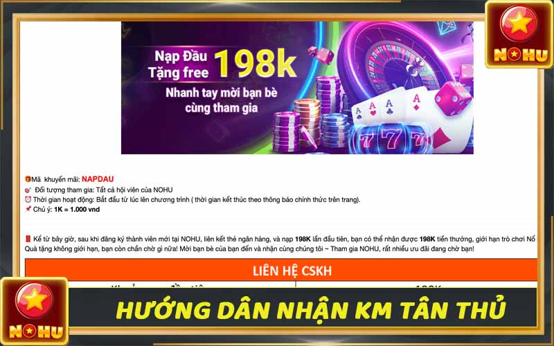 Đăng ký Nohu90 - Nhận ưu đãi 198K trải nghiệm rút tiền thật 4 Hướng dẫn người chơi nhận 198K sau khi đăng ký Nohu90